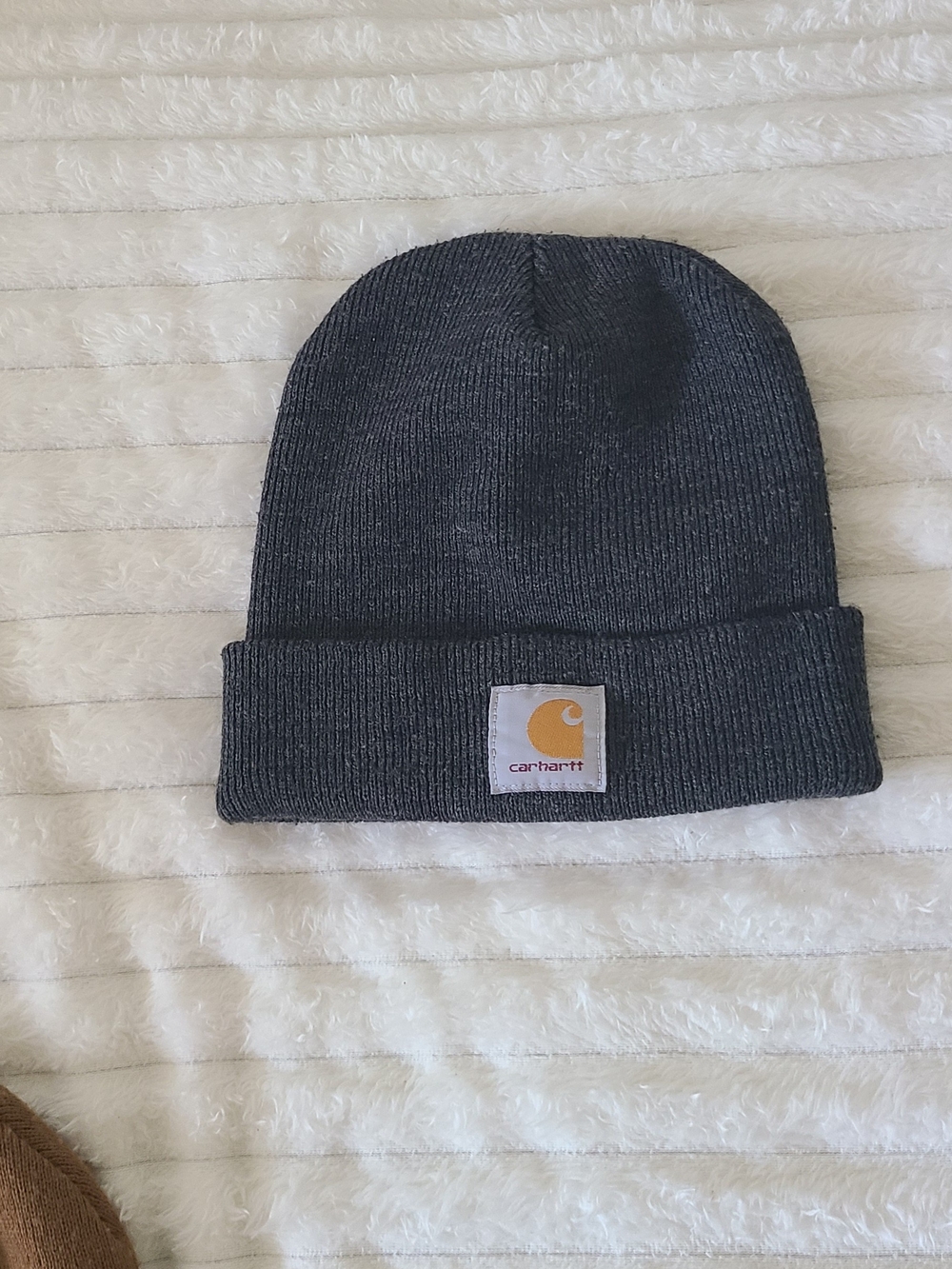 Carhartt Gray Knit Cuffed Beanie with Logo Patch